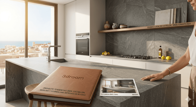 Una cocina con un catalogo de 3droom.